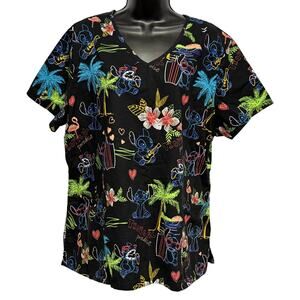 Disney Lilo Stitch Scrub Top Tropical Paradise Neon Size 2XL